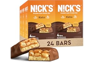 N!CK'S Nick's Swedish-Style Snack Bar, Keto Protein Bar, 24 count, 15g Protein, Low Carb, Low Sugar, Meal Replacement Bar, Keto-Friendly Snack, Chocolate Peanut