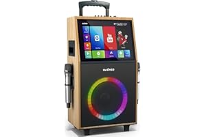 MASINGO Professional Karaoke Machine with Lyrics Display Screen for Adults, 2 Wireless Microphones, LED Lights, Bluetooth Portable PA Speaker System with Upgraded Built in 15" Tablet & WiFi, Allegro X8 2.0