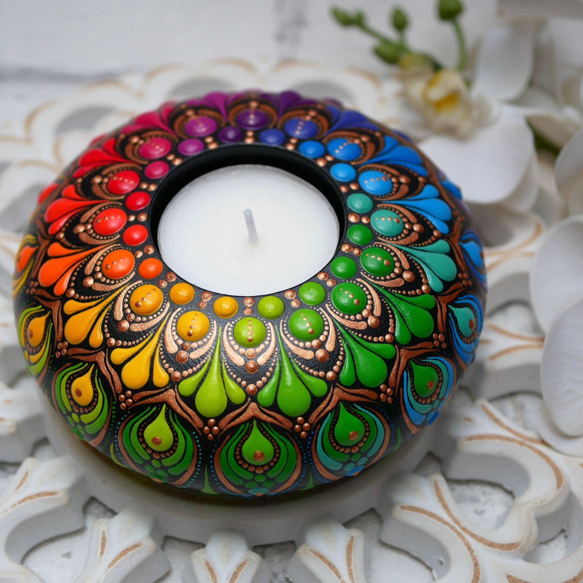 Tea Light Candle Holder Silicone Mold - by Happy Dotting Company - Round Shape - Tealight Candle Molds for Cement Casting - DIY & Creative Projects - Dotting and Mandala Art