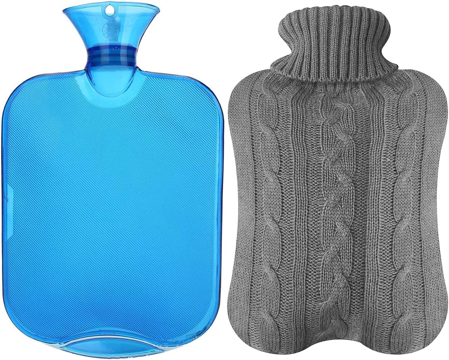 All one tech Transparent Classic Rubber Hot Water Bottle with Knit Cover - Blue: Health & Personal Care
