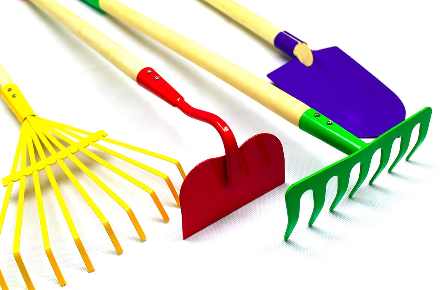 Kids Garden Tools Set Rake Spade Hoe and Leaf Rake Wooden Handle Metal