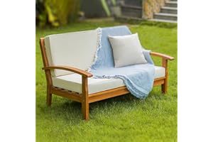IDZO Laurent 800lbs Capacity Acacia Outdoor Loveseat, FSC Certified 2 Seater Patio Sofa with 3.9in Thick Cushions, Teak Finish Porch Couch for Garden Backyard