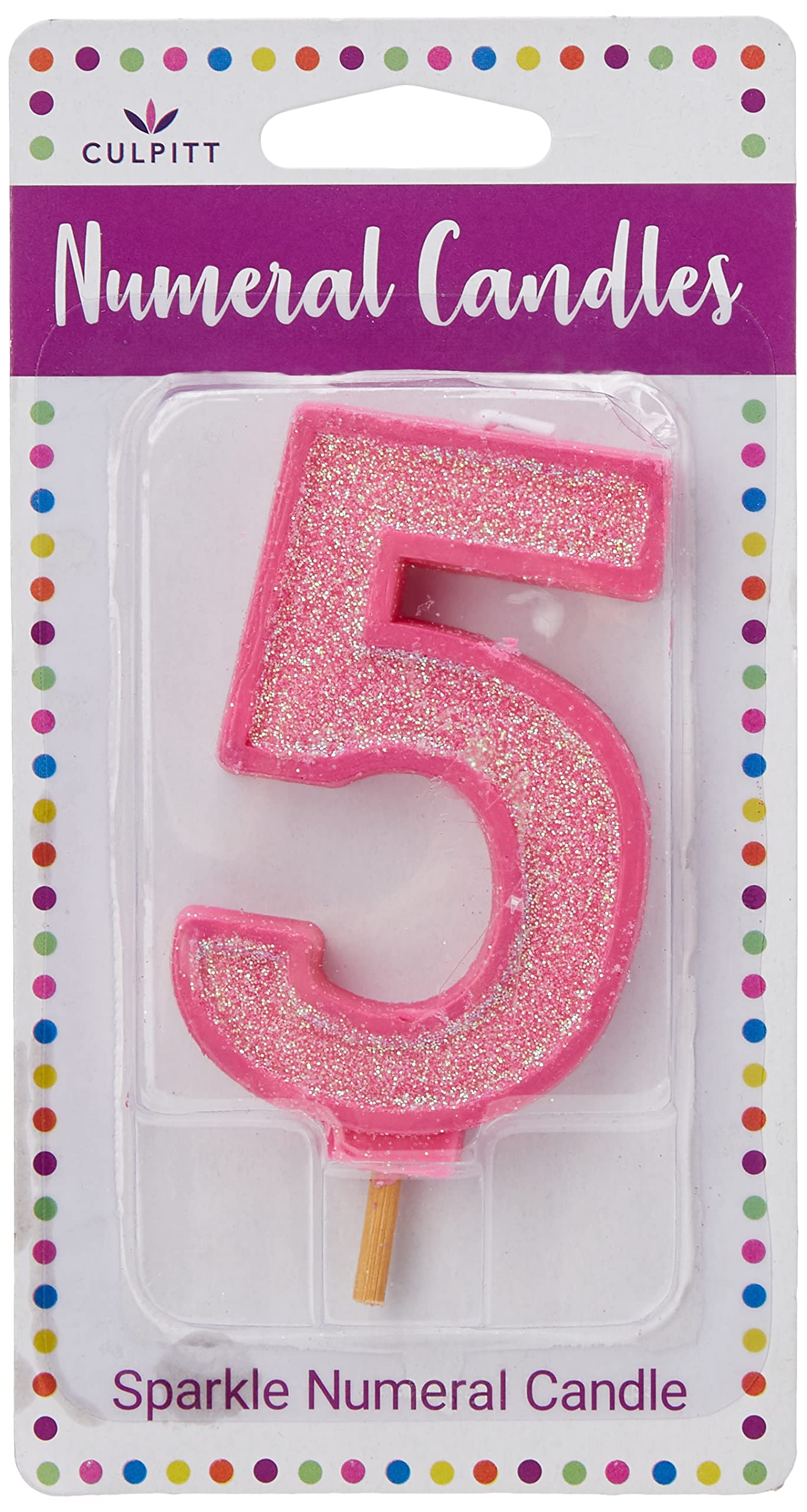 CULPITT Sparkle Number Candles For Cake & Cupcakes, Single Numbers From 0-9, Say Happy Birthday with These Candle Sparklers, Celebrate Birthdays & Anniversaries with Flair - Pink 5