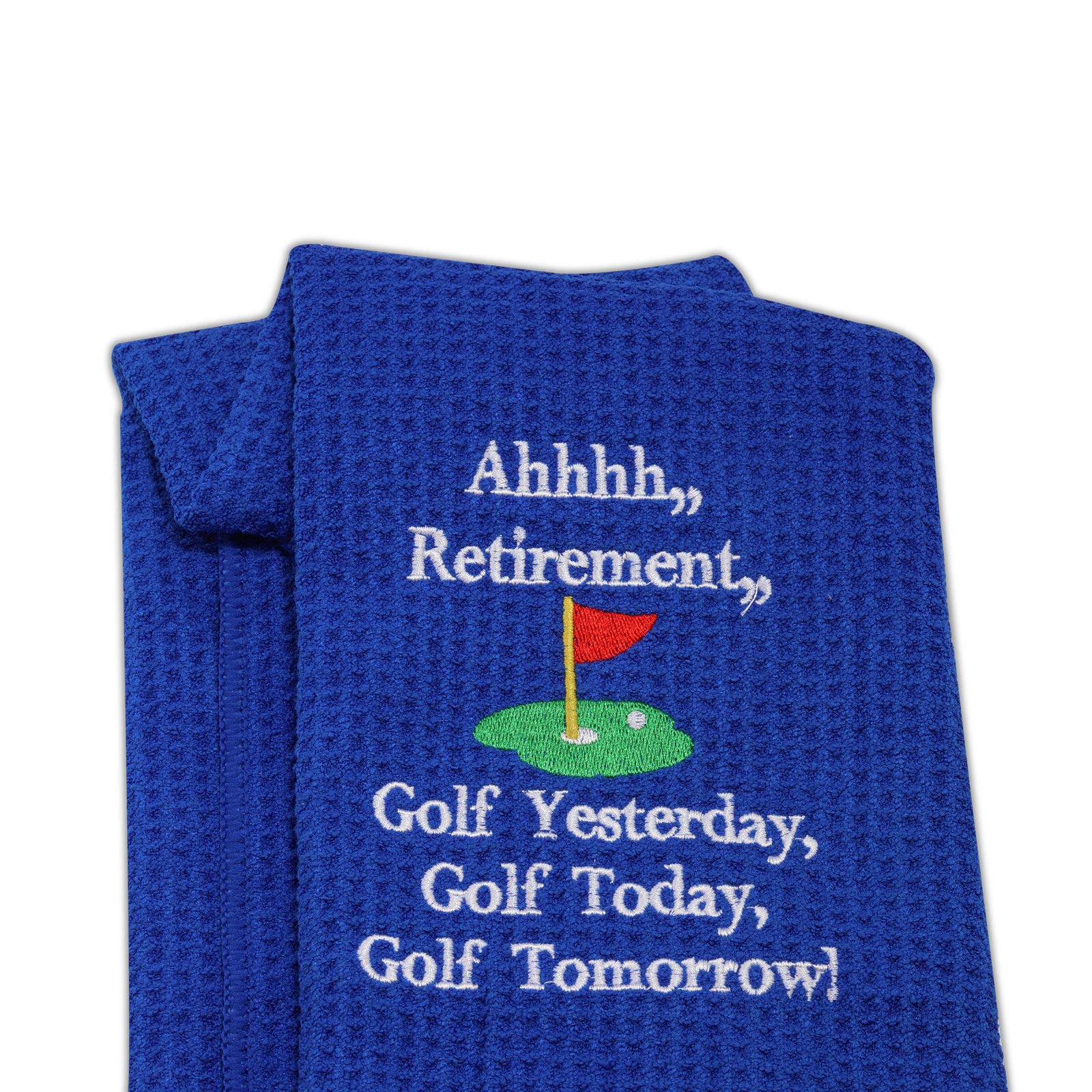 LEVLO Ahhhh Retirement Golf Yesterday Golf Today Golf Tomorrow Embroidered Golf Towel with Clip Golf Gift for Men/Women (Ahhhh Retirement - 2)