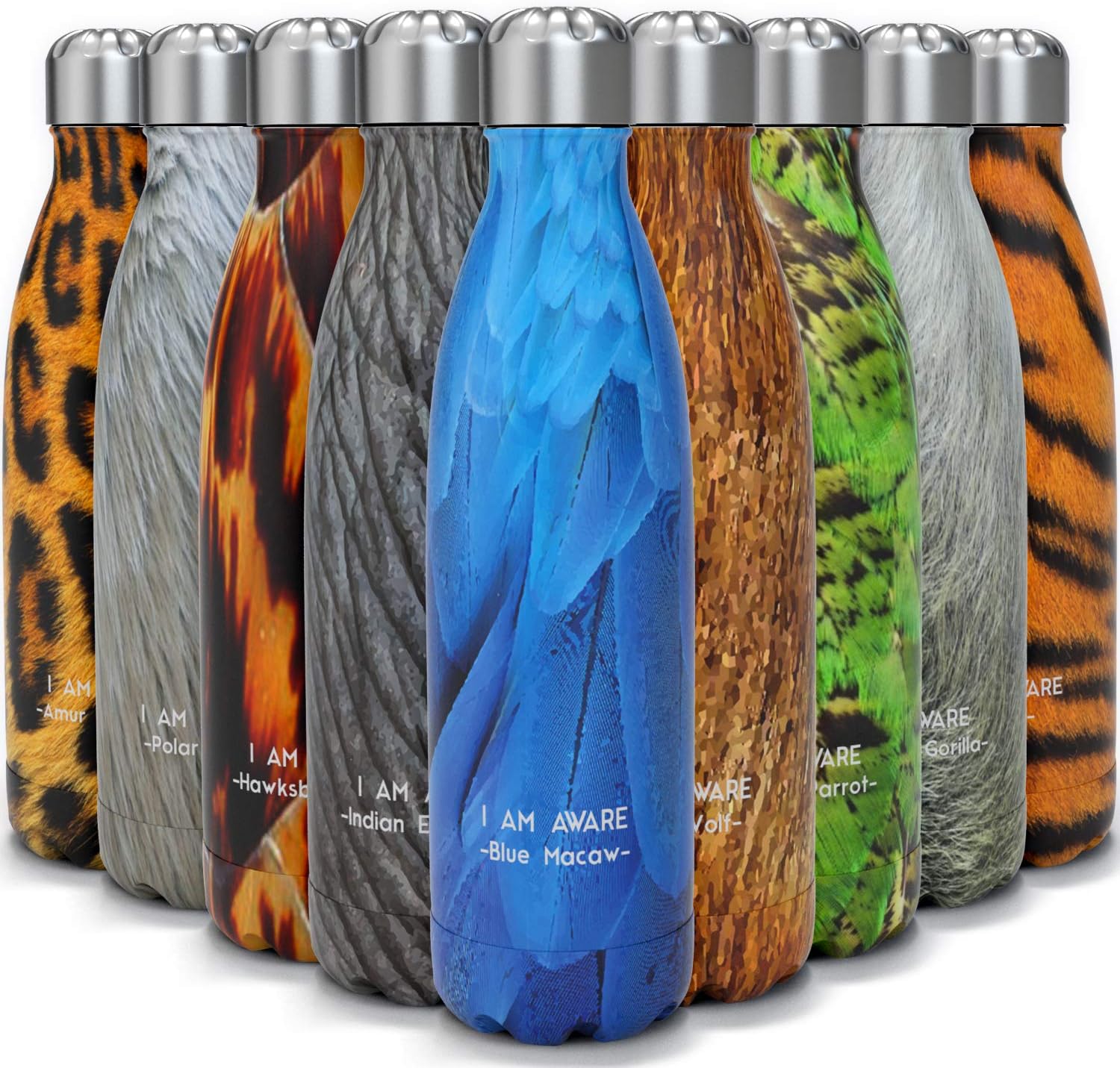 Insulated Stainless Steel Water Bottle - Endangered Species Edition - Metal Thermo Style Bottles Great For Sports, Gym, Kids - Keeps Drinks Hot & Cold - 17 Oz Large