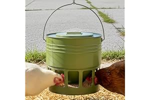 KOL Hanging Chicken Feeder – 20lbs Metal Chicken Feeder, Adjustable Poultry Feeder with 12 Ports, No Installation & Universal Height Design (Avocado Green, 20lbs)