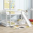 SIYSNKSI Twin Over Twin Bunk Bed with Slide and Ladder, Wood Floor Bunk Bed Frame with Door and Safety Guardrails for Kids Teens Boys Girls, No Box Spring Needed