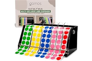 GOMOS Multi-Use Large Label Dispenser for Rolls of Sticker Labels - 11.8"x6.7"x5.5", Heavy-Duty, Wall-Mountable Acrylic Sticker Roll Dispenser, Anti-Slip (8 Disks)