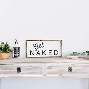 Eyrrme Cartel de Madera para baño con Texto en inglés Get Naked