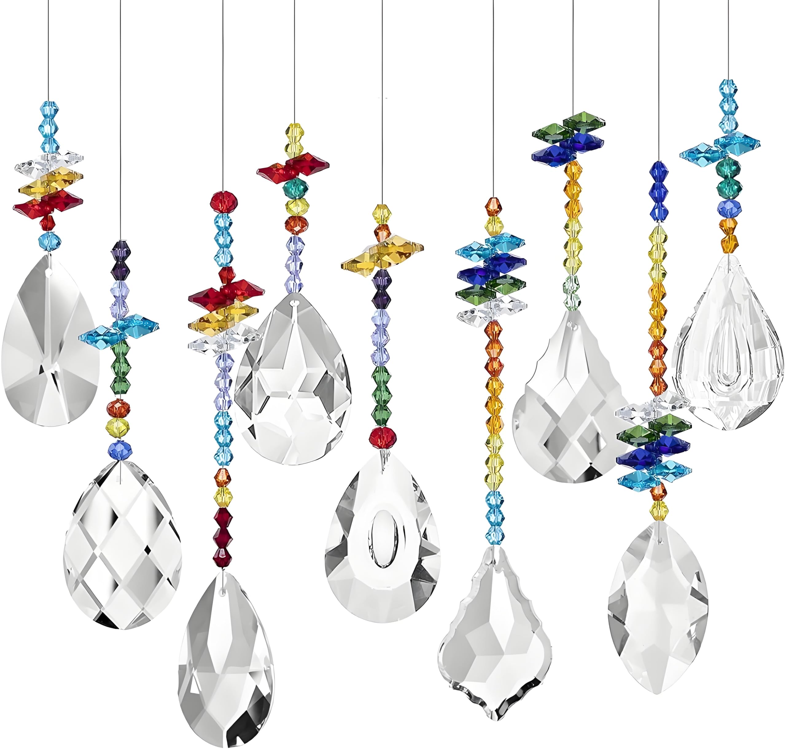 YIEUR Pack of 9 Clear Crystal Suncatcher Decorative Pendants, 38 mm Pendant Crystal Light Suncatcher, Glass Prisms Balls Drops Glass Pendant for Home Garden Window Decoration Christmas Tree Decoration