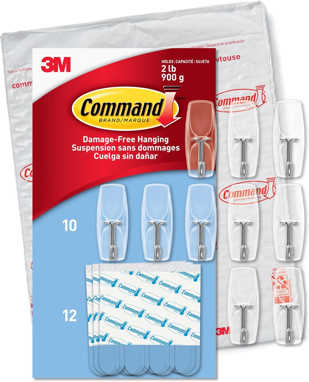 Command Clear Medium Wire Toggle Hooks with Adhesive Strips (10 Hooks, 12