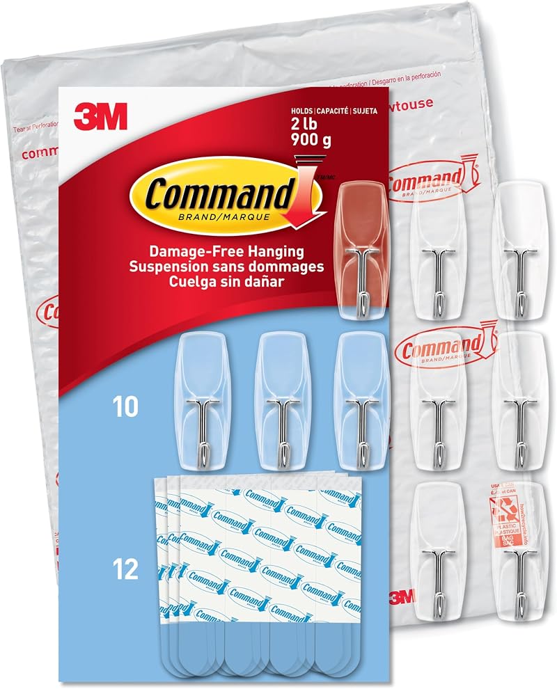 Command Clear Medium Wire Toggle Hooks with Adhesive Strips (10 Hooks, 12