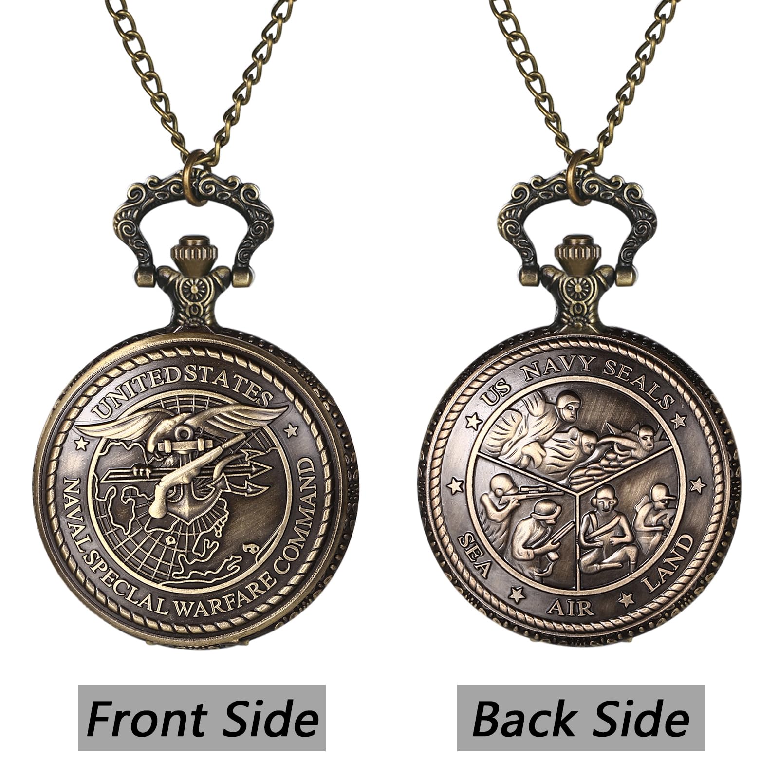 JewelryWe Bronze Retro Pocket Watch Men's United States Marine Corps Veterans Quartz Watch