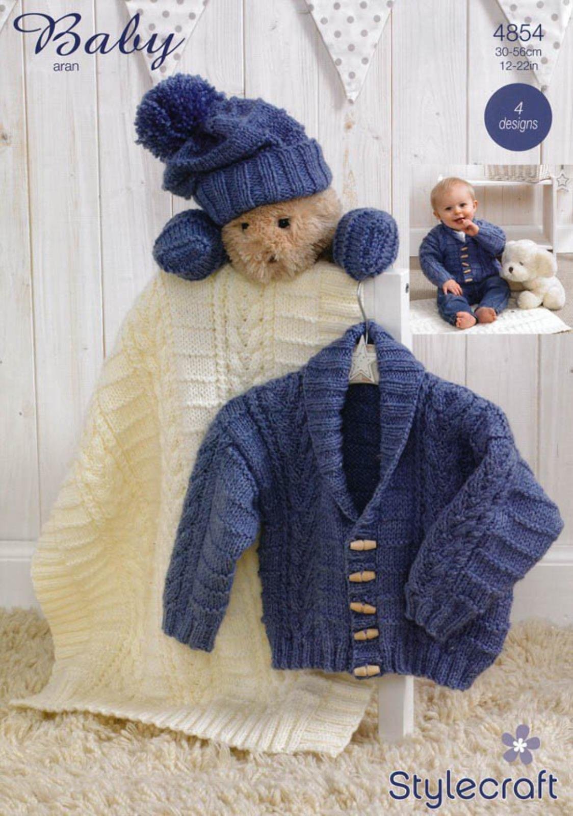 Stylecraft Special Baby Aran Jacket, Scarf, Hat, Mittens & Blanket Knitting Pattern 4854