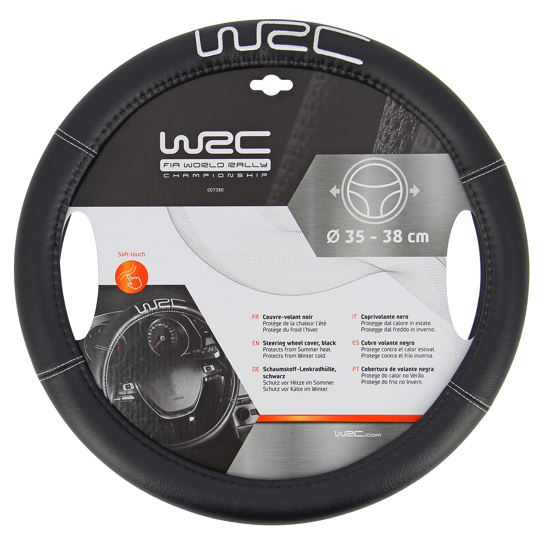 WRC 007380 Steering Wheel Cover Black with Silver Stitching