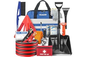 VCANENERGY Car Emergency Kit with Jumper Cable, First Aid Kit, Winter Travel Assistance with Detachable Snow Shovel, Safety Emergency Kit for Cars, Trucks