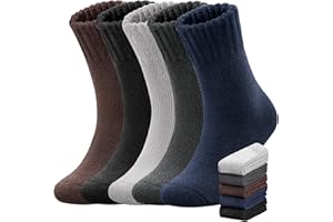 5 Pairs Merino Wool Socks Mens, Thick Warm Winter Hiking Socks, Casual Soft Breathable Crew Socks for Men