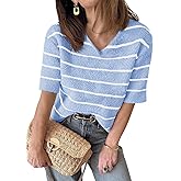 Saodimallsu Women's V Neck Short Sleeve Knit Sweater Top
