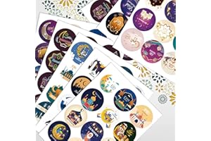 DUJAA 192PCS Eid Mubarak Stickers Round Ramadan Gift Tag Sticker رمضان مبارك Holy Kaaba Quran Ramadan Decoration for Eid Al Fitr Gift Box Tag,Islamic Muslim Party Supplies Decorations