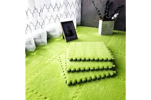 easycustomerlee 12pcs Tiled Puzzle Play Mats Interlocking Shaggy Soft EVA Foam Mats Protective Floor for Children Kids Room Home Parlor Bedroom(Green)