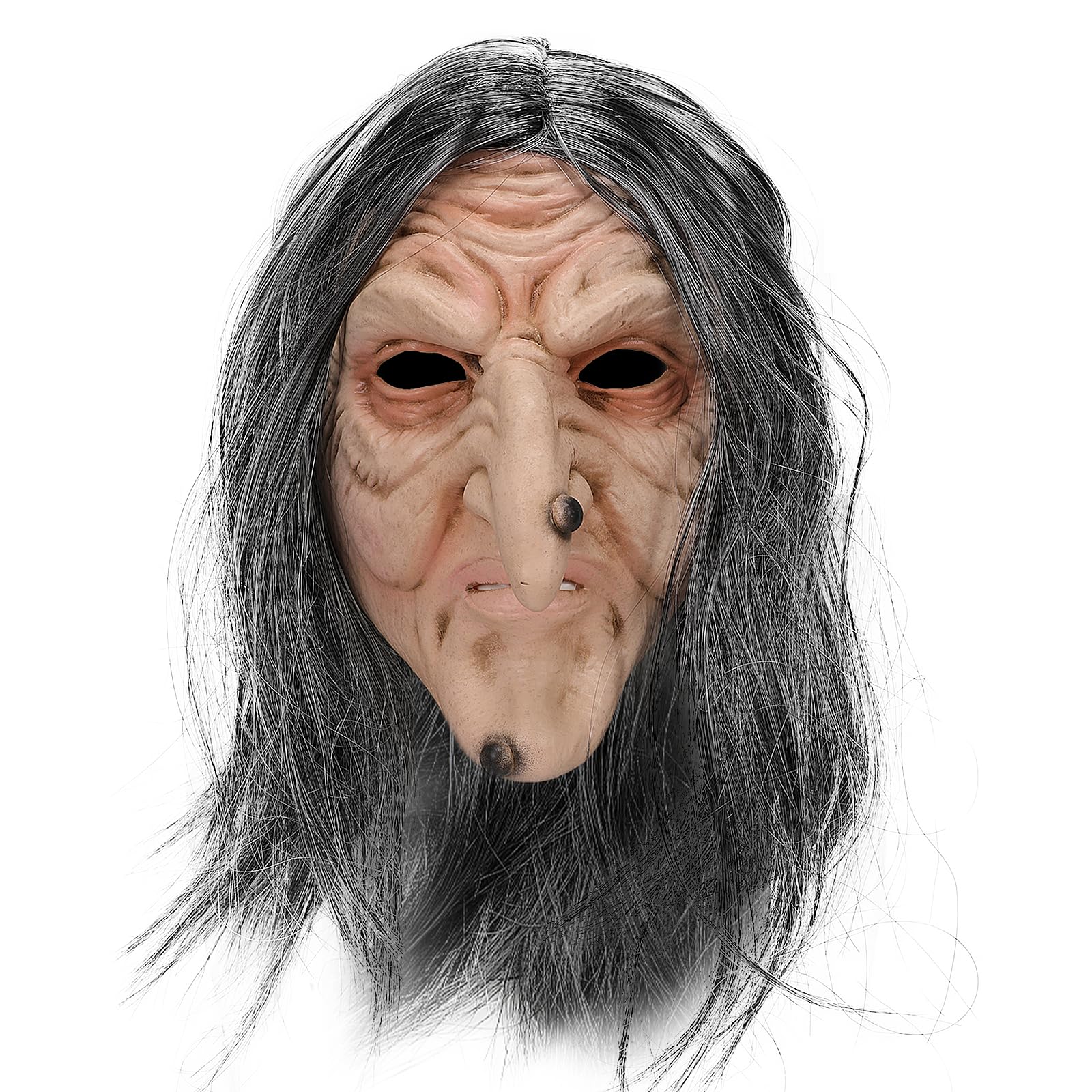 shyhand Witch Mask with White Hair Scary Old Lady Maks Horror Latex Masquerade Accessory for Adults Halloween (Witch Mask A)