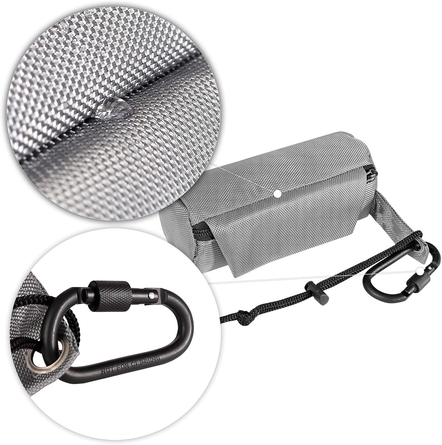 lionto Food Bag for Dogs Durable Textile 18 x 7 x 7 cm Treat Bag with Zip and Fastening Water-Repellent Snack Bag Carabiner Hook & Cord Grey - Image 5