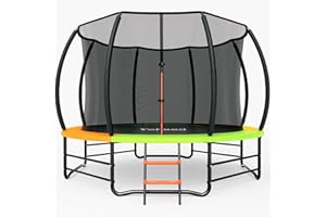 Yohood Trampoline Outdoor 12FT 14FT, Recreational Trampolines with Enclosure Net and Ladder, ASTM Approved for Kids and Adults, with Additional 8 Stabilizer Bars and Anti-Rust Coated Galvanized Frame