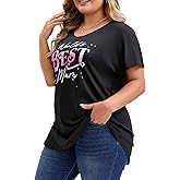 Nihsatin Plus Size “World’s Best Mum” T-Shirt for Women Casual Short Sleeve Graphic Tee
