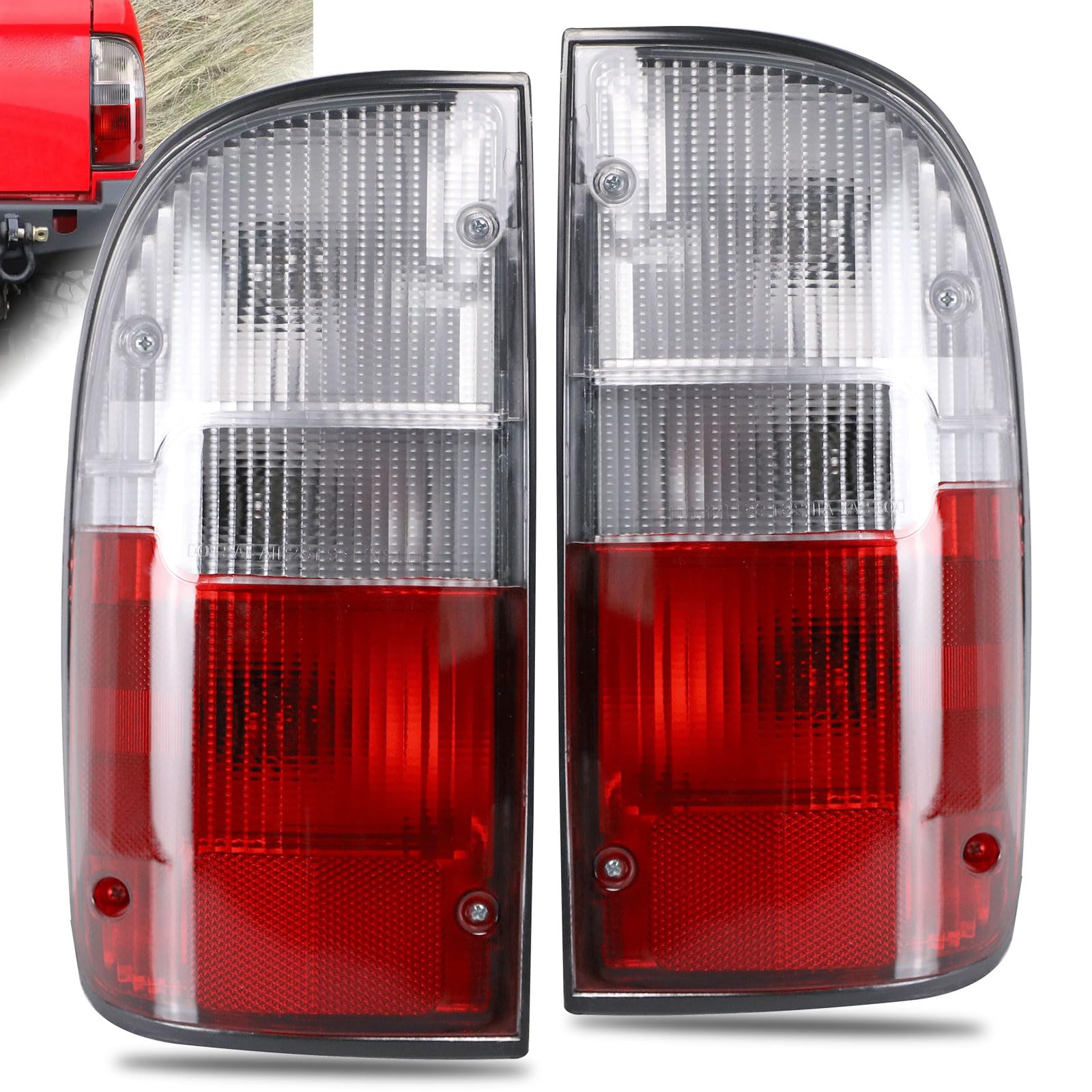 Photo 1 of Tail Lights Assembly Compatible With 1995-2000 Toyota Tacoma Rear Left Driver and Right Passenge Side Taillight w/Bulb Replace TO2801116 TO2800116 8155004030 8156004030 (Red/Clear Len)