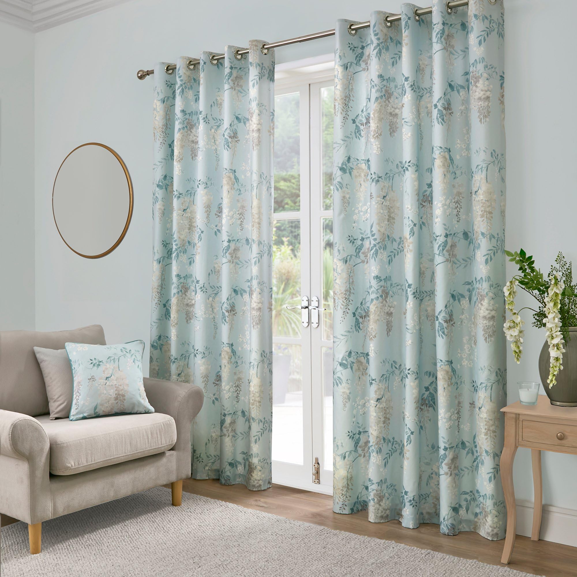 Dreams & Drapes - Duck Egg Wisteria Curtains W46 x L72" (117 x 183cm) - 2x Panels - Flower Eyelet Curtains in Duck Egg Blue - Light Filtering - 2 Pack
