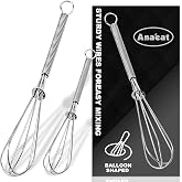 Anaeat Small Wire Whisk Set of 2, Portable Stainless Steel Kitchen Tiny Whisk &amp; Egg Beater with Thick Wire - Sturdy Mini Mixing Balloon for Cooking, Blending, Whiping, Beating and Stirring (6" + 8")