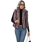 FIOPHY Womens Faux Fur Vest Stand Collar Sleeveless Open Front Cardigan Top Fuzzy Coats Jacket Fluffy Outwear with Pockets