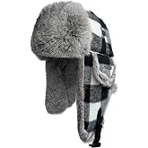 100% Real Rabbit Fur Winter Trapper Hat for Men Women Russian Fur Ushanka Aviator Hat Mens Trapper Hat