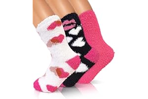 AIVEI 72-Needle Super Warm Fuzzy Socks Gifts for Women Mom Cabin Cozy Soft Fluffy Cute Pink Heart Socks for Girls 3 Pairs