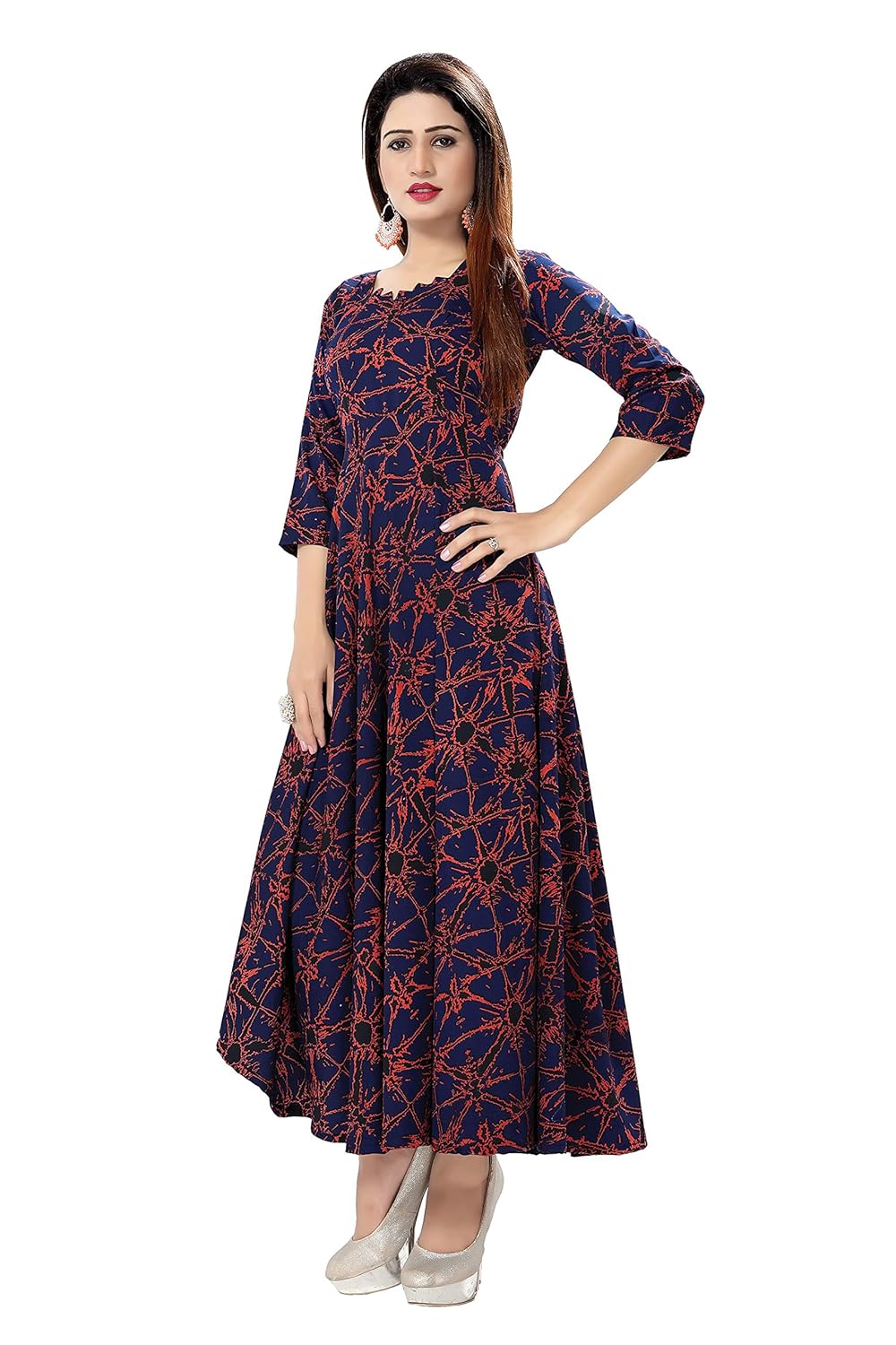 venisa women's rayon printed long length anarkali kurti