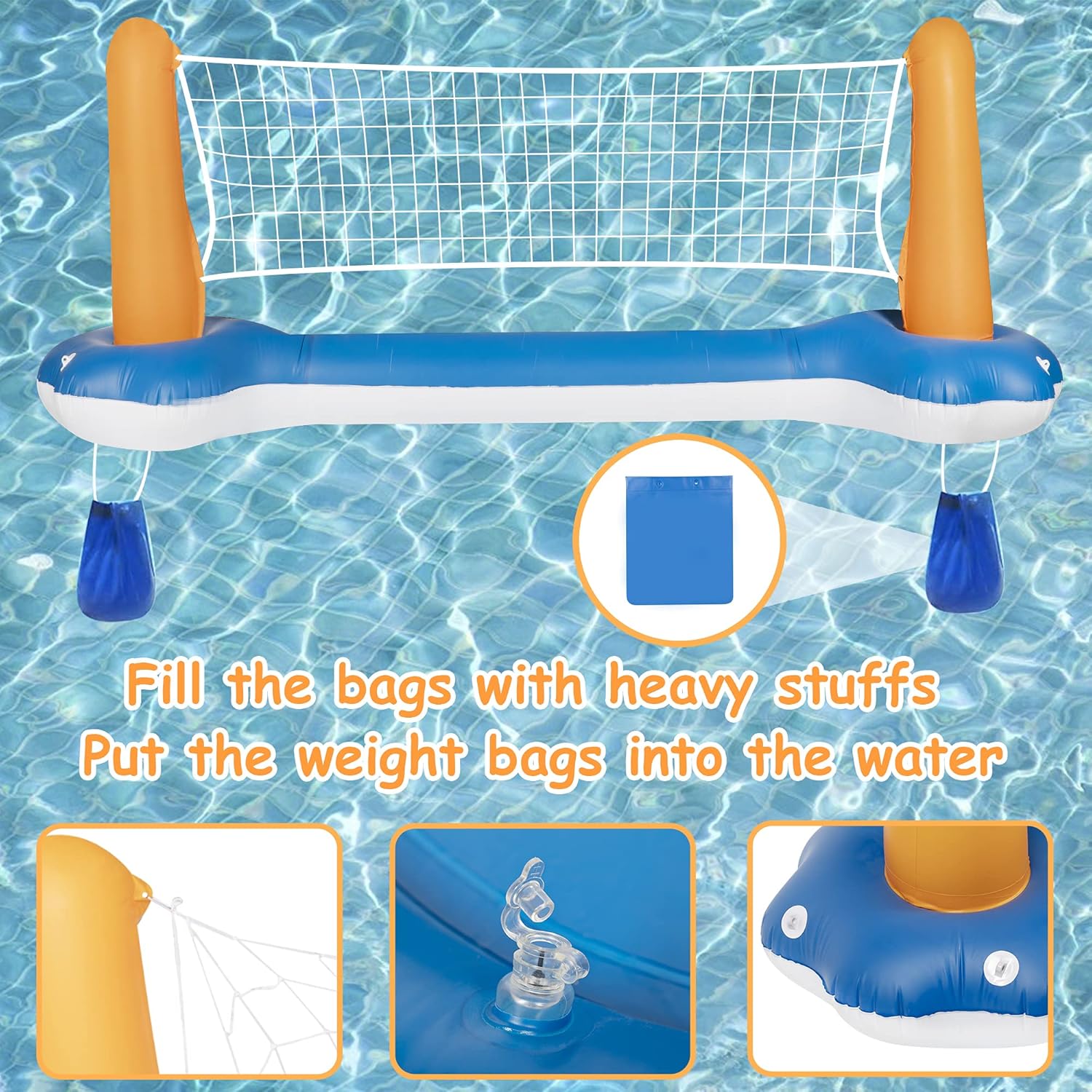 HOOJO Inflatable Pool Games Pool Volleyball Set & Basketball Hoop, Pool Toys for Teens and Adults, 2-Balls Swimming Pool Toys with Volleyball Court(105''x35''x28'' ) & Basketball (27''x27''x23): Toys & Games