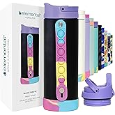 Elemental Iconic Kids Water Bottle for School - 100% Leak-Proof Insulated Water Bottles with Straw Lid & Pop-It Handle for Boys & Girls - Triple-Wall Insulated & BPA-Free, 14oz โ Black Tie Dye