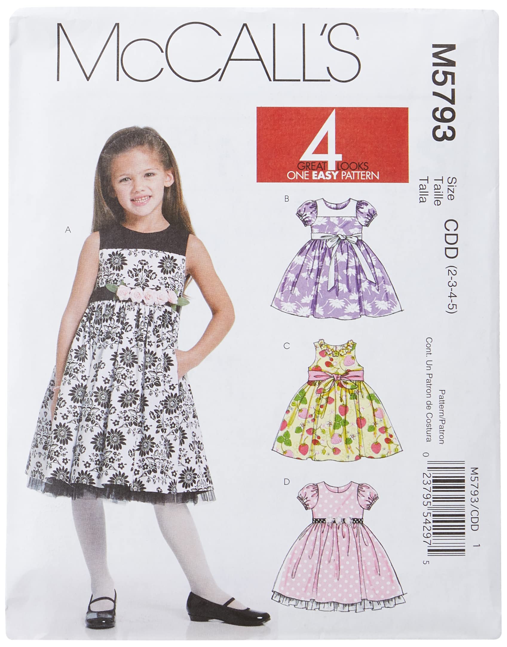 McCall's Patterns M5793 Size CDD 2-3-4-5 Children's/ Girls' Lined Dresses, Pack of 1, White