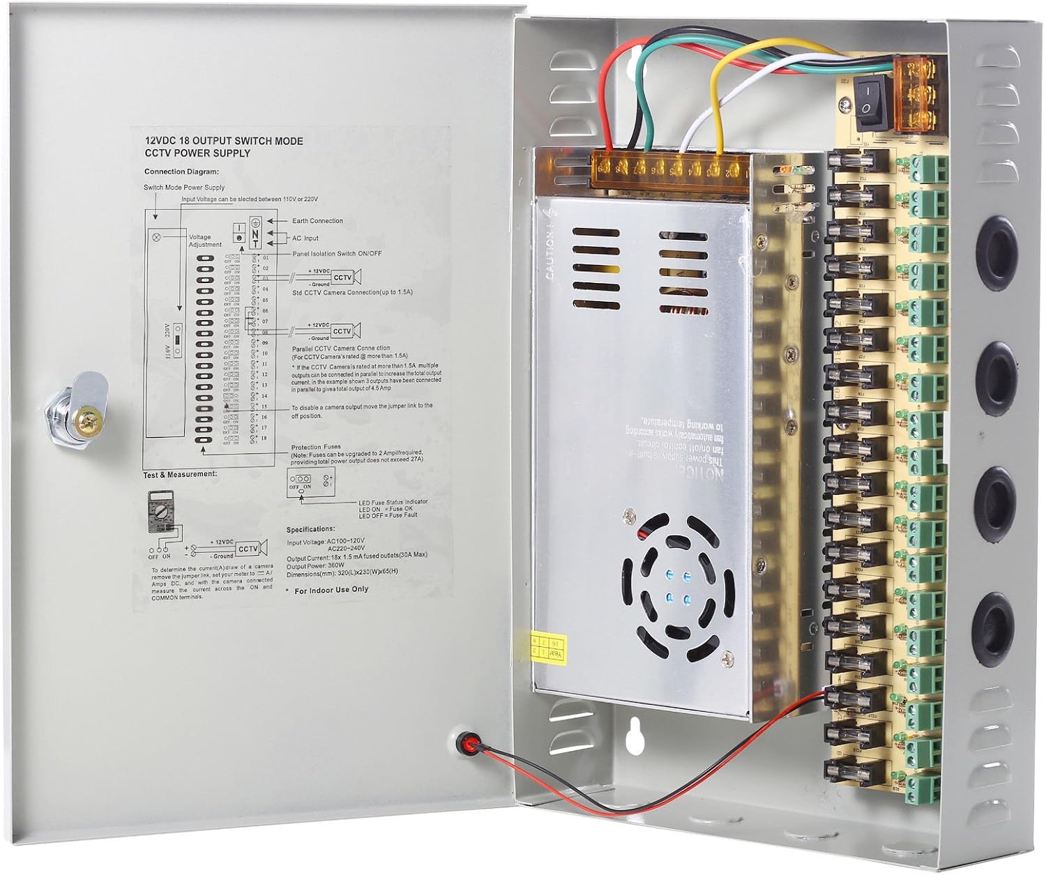 UHPPOTE 18CH Channel Power Supply Switch Box CCTV Camera Distribution DC12V 30A Output - Image 3