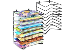 Vowcarol 2 Pack Art Drying Rack for Classroom, 9 Shelves Paint Drying Racks Wall Mount and Desktop Stand