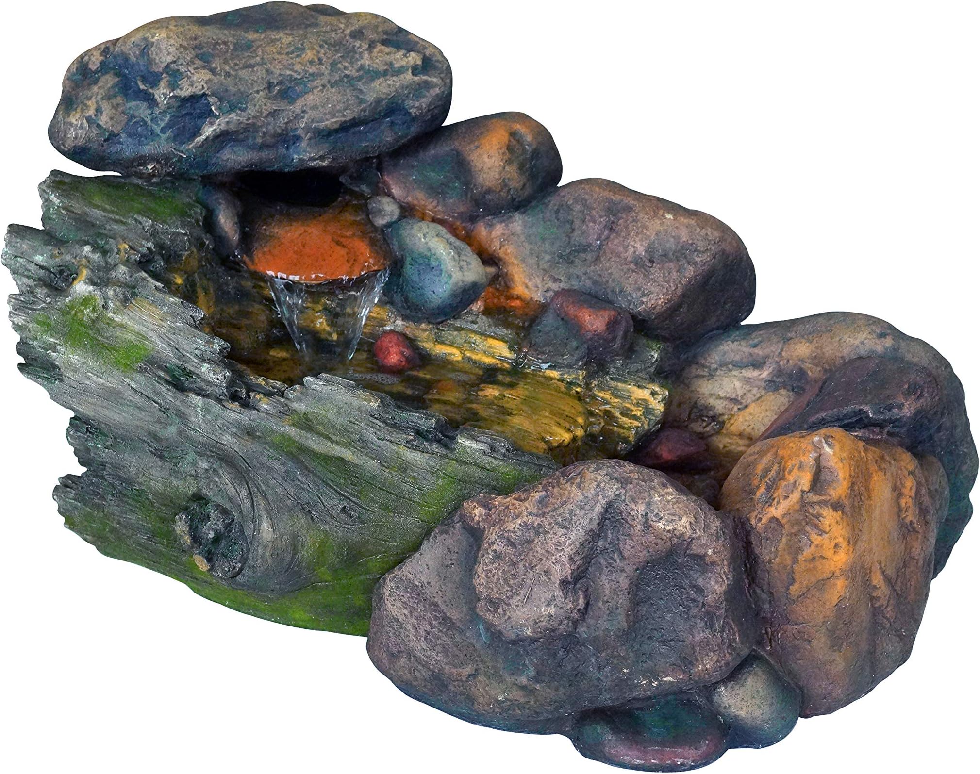 Stony Brook Rock Waterfall Fountain w/LED Lights - Burbling Garden Fountain with LED Lights. Realistic Water Feature with Low Splash Design. Pump Included. HF-R26-23L