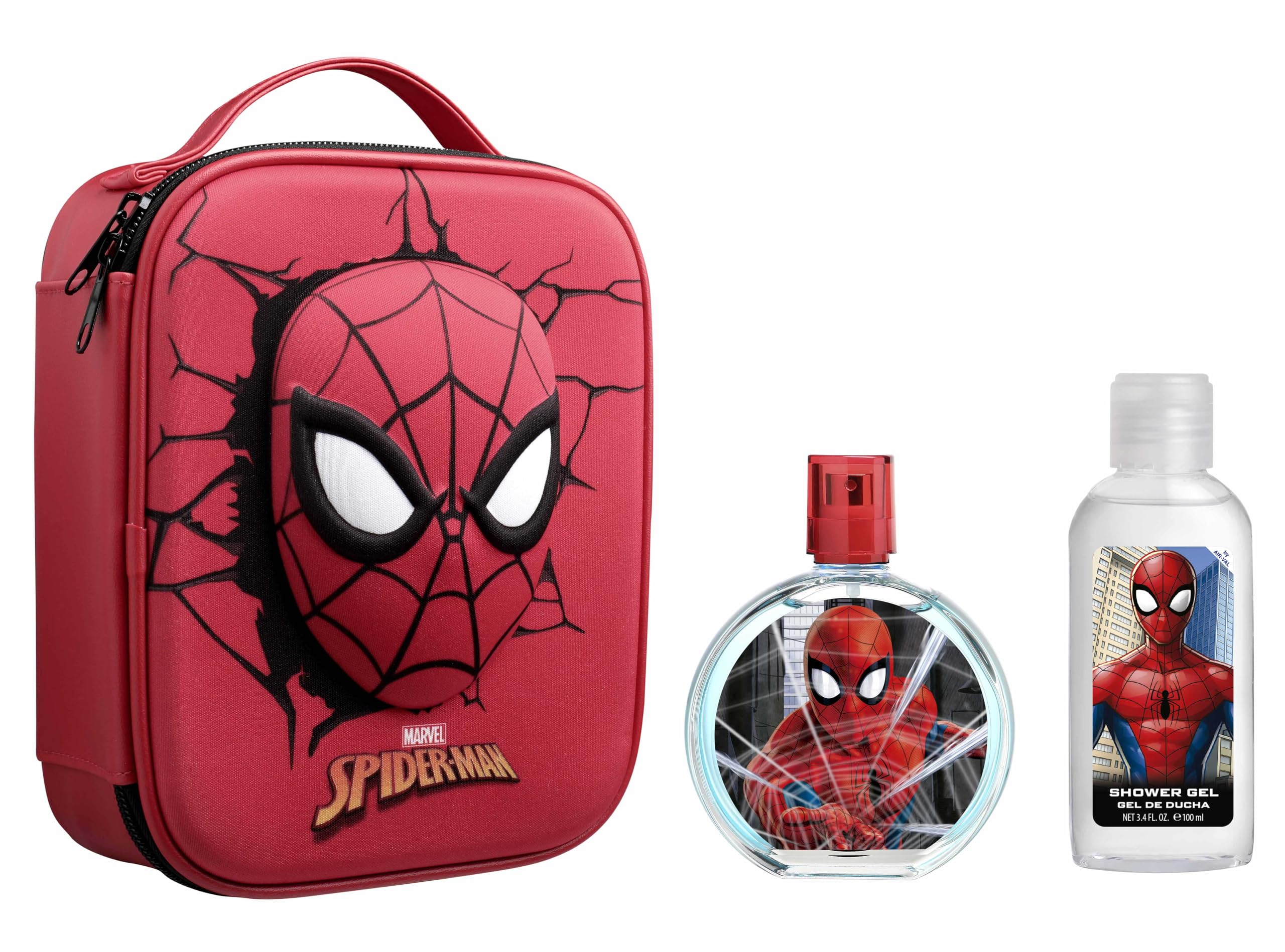 Marvel Spiderman Kids Perfume Gift Set, Includes Natural EDT Perfume Spray 100 ml, Zip Case & Shower Gel 100ml, Vegan, Dermatologically Tested & Travel Friendly, Best Gift for Kids, Ages 3+