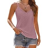 Womens Lace Camisole Tops V Neck Spaghetti Strap Cute Top Sleeveless Blouses Loose Fit Eyelet Tops for Women