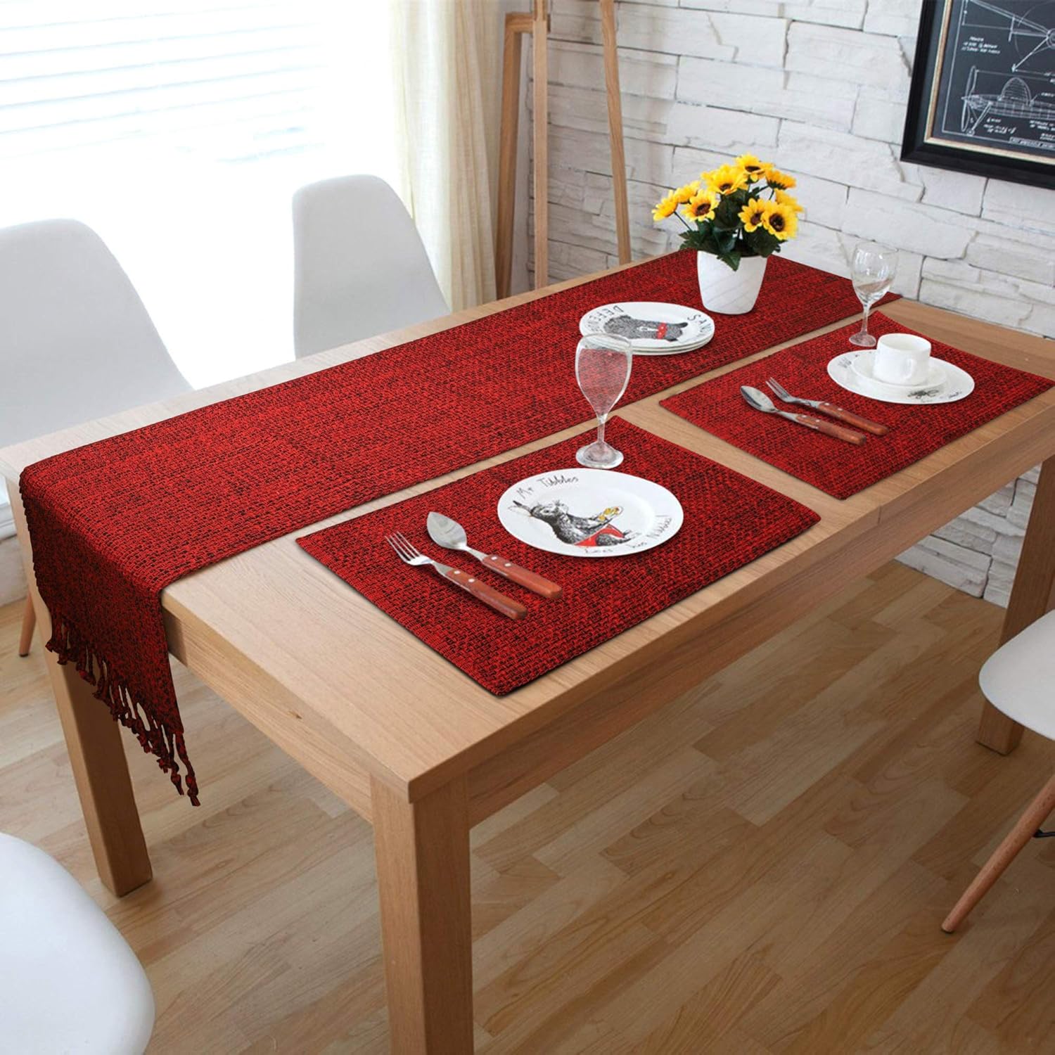 Urban Villa, 100% Cotton Two Tone Place Mats,14''x 20'' Over Sized,Set of 6,Blue/White, Every Day Use,Heavier Quality: Home & Kitchen