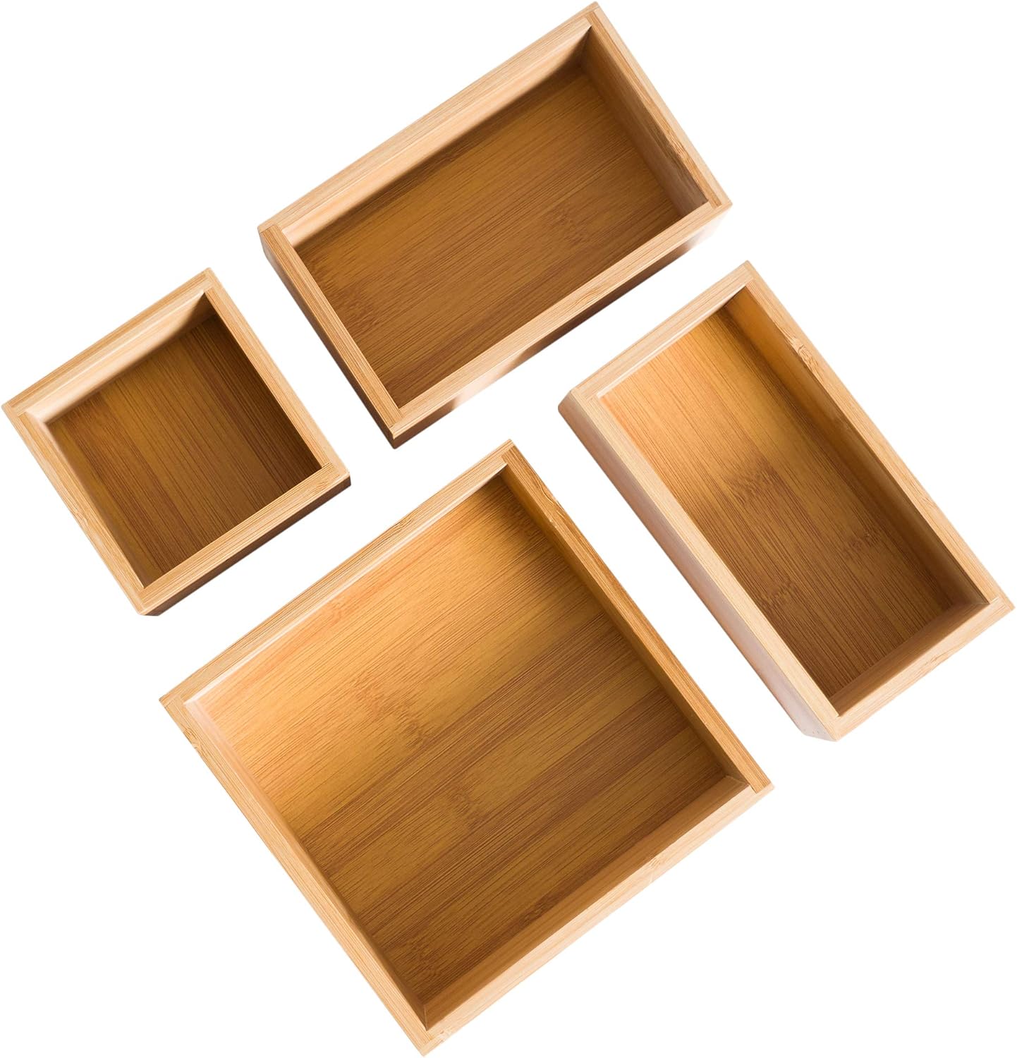 5 Piece Bamboo Drawer Organizer Set, Luxury Wooden Desk Storage Box Kit, Multi-use Junk Drawer Organizer for Office, Kitchen, Bedroom, Children Room, Craft, Sewing : Office Products