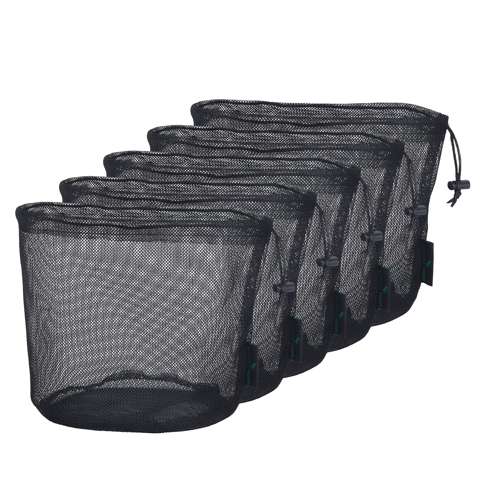 iBasingo Black Drawstring Mesh Nylon Sack Net Bag - Small Travel Stuff Sack Mesh Storage Ditty Bag for Cosmetics Shower Gels Ball Tool - 5 pieces/lot, (D)18cm * (H)19.5cm BVP04