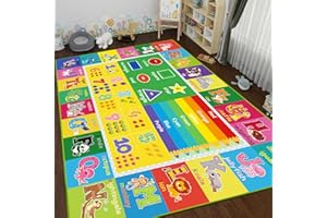 DINSUMRUG Kids Rug, Educational Play Mat, ABC, Numbers, Animals Learning Rug, Yellow, 59" x 39.4"