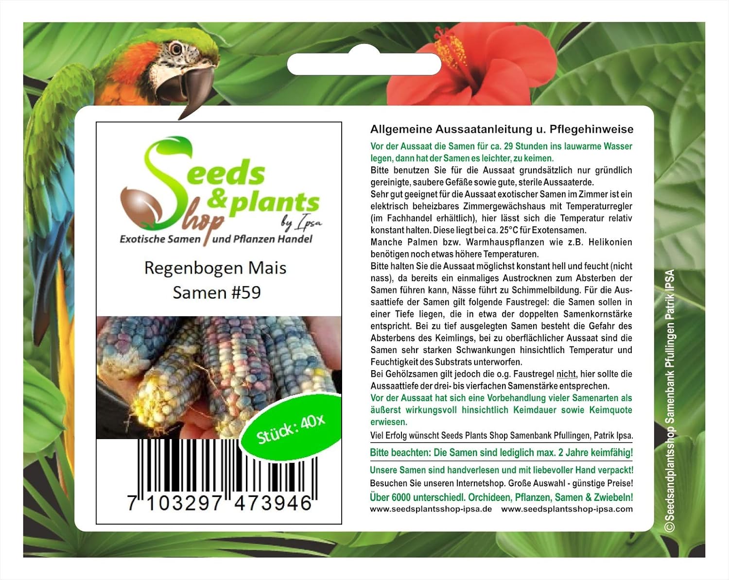Stk 40x Regenbogen Mais Glas Gem Gemuse Pflanzen Samen 59 Seeds Plants Shop Samenbank Pfullingen Patrik Ipsa Amazon De Garten