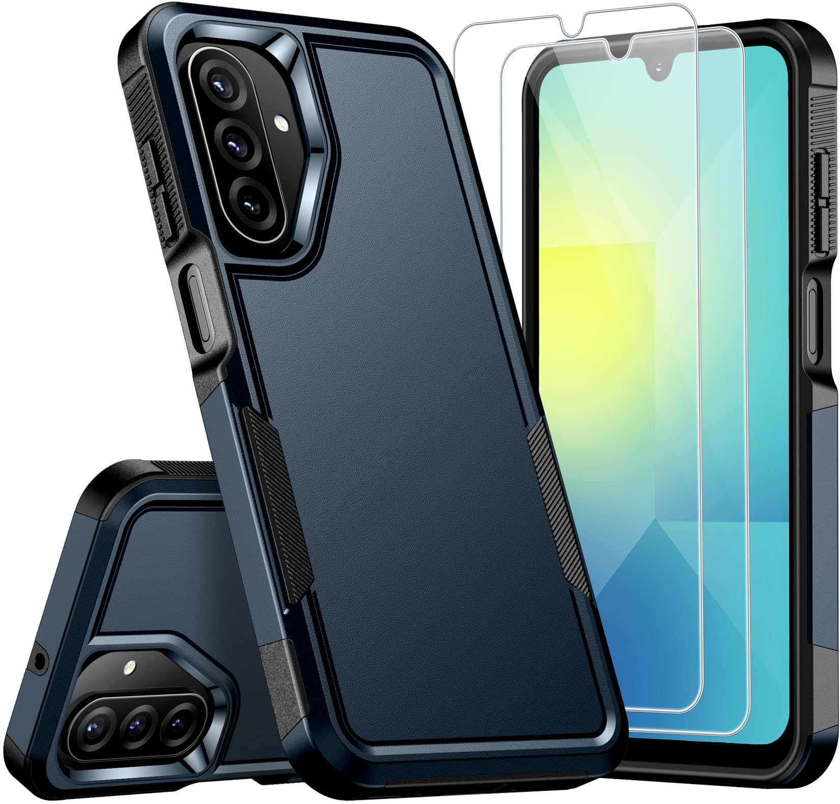 SPIDERCASE for Samsung Galaxy A26 5G Phone Case, [10 FT Military Grade Drop Protection] 2 pcs [Tempered Glass Screen Protector] Heavy Duty Shockproof Case,Dark Blue