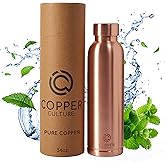 100% Pure Copper Water Bottle for Drinking Water – 34 oz (1000ml) Polished Finish with Leak-Proof Lid | Copper Vessel for Yoga, Gym, Office, Home & Travel